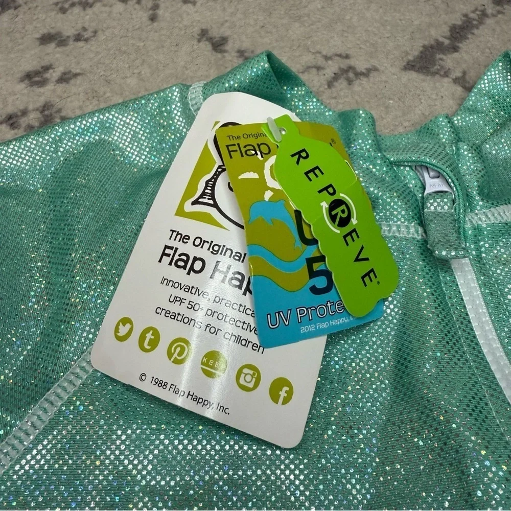 NWT FLAP HAPPY Sparkle Shimmery Teal Blue Longsleeve Rashguard Swim Beach Top